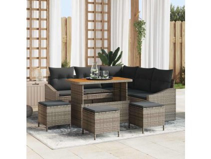 Sada zahradních pohovek s polštářem 9 pcs Šedá Poly ratan 3362663