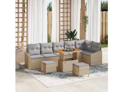 Sada zahradních pohovek s polštářem 9 pcs Béžová Poly ratan 3362677