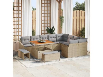 Sada zahradních pohovek s polštářem 12 pcs Béžová Poly ratan 3362687