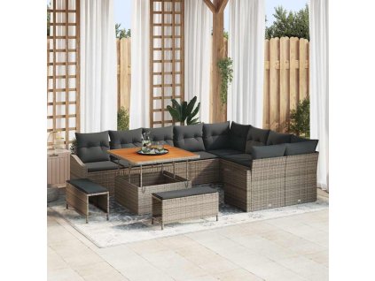 Sada zahradních pohovek s polštářem 12 pcs Šedá Poly ratan 3362688