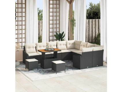 Sada zahradních pohovek s polštářem 12 pcs Černá Poly ratan 3362695