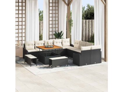 Sada zahradních pohovek s polštářem 13 pcs Černá polyratan 3362705