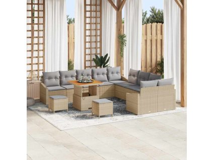 Sada zahradních pohovek s polštářem 13 pcs Béžová Poly ratan 3362712