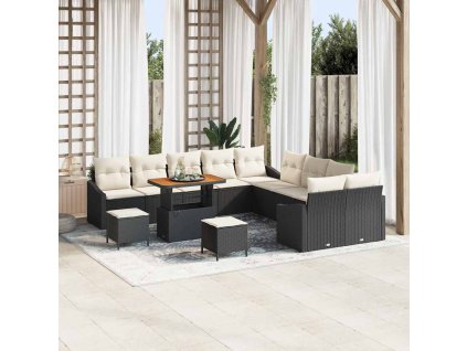 Sada zahradních pohovek s polštářem 13 pcs Černá Poly ratan 3362715