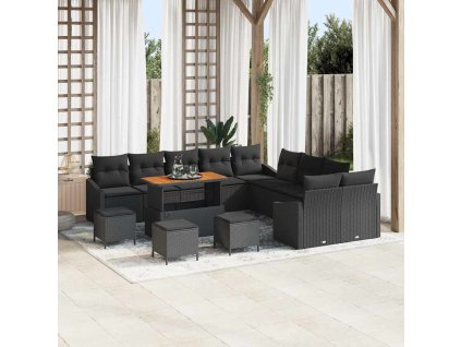 Sada zahradních pohovek s polštářem 14 pcs Černá Poly ratan 3362719