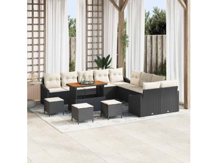 Sada zahradních pohovek s polštářem 14 pcs Černá Poly ratan 3362720