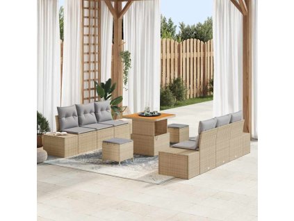 Sada zahradních pohovek s polštářem 9 pcs Béžová Poly ratan 3362737