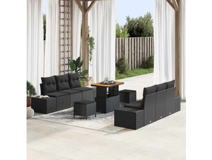 Sada zahradních pohovek s polštářem 9 pcs Černá Poly ratan 3362739
