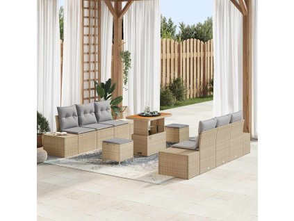 Sada zahradních pohovek s polštářem 9 pcs Béžová Poly ratan 3362742