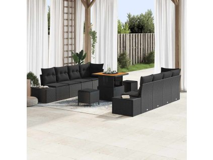 Sada zahradních pohovek s polštářem 11 pcs Černá Poly ratan 3362754