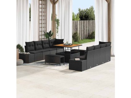 Sada zahradních pohovek s polštářem 11 pcs Černá Poly ratan 3362764