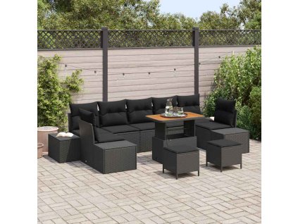 Sada zahradních pohovek s polštářem 10 pcs Černá Poly ratan 3362769