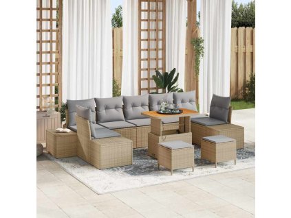 Sada zahradních pohovek s polštářem 10 pcs Béžová Poly ratan 3362772