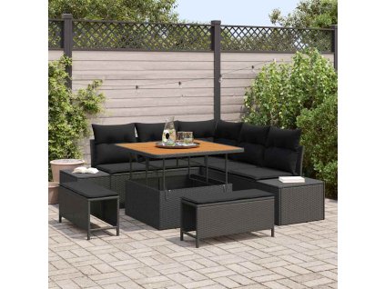 Sada zahradních pohovek s polštářem 8 pcs Černá Poly ratan 3362774