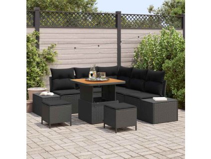 Sada zahradních pohovek s polštářem 8 pcs Černá Poly ratan 3362779