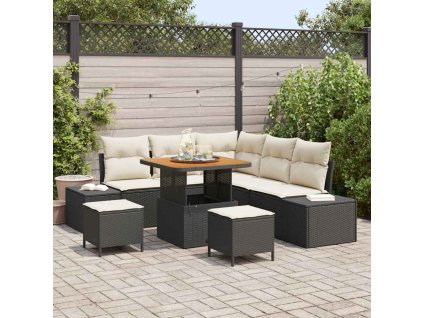 Sada zahradních pohovek s polštářem 8 pcs Černá Poly ratan 3362780