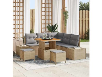 Sada zahradních pohovek s polštářem 8 pcs Béžová Poly ratan 3362782