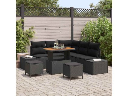 Sada zahradních pohovek s polštářem 8 pcs Černá Poly ratan 3362784