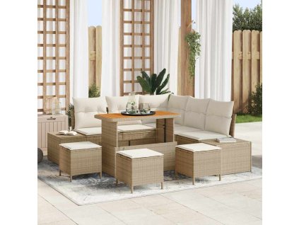 Sada zahradních pohovek s polštářem 9 pcs Béžová Poly ratan 3362791