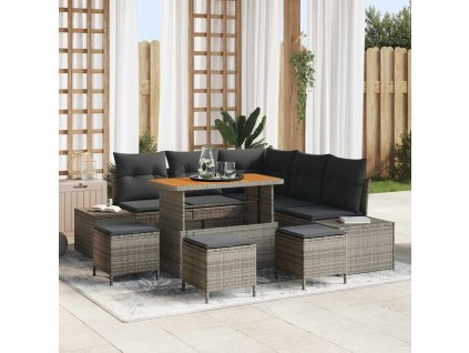 Sada zahradních pohovek s polštářem 9 pcs Šedá Poly ratan 3362793