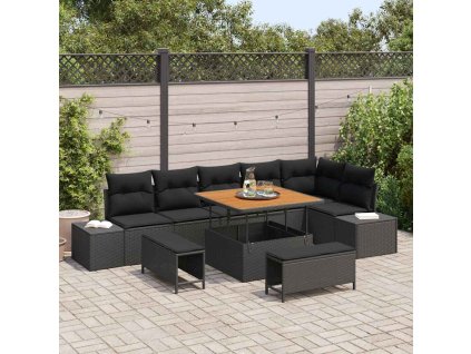 Sada zahradních pohovek s polštářem 9 pcs Černá polyratan 3362794