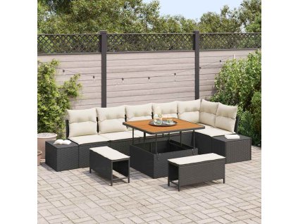 Sada zahradních pohovek s polštářem 9 pcs Černá polyratan 3362795