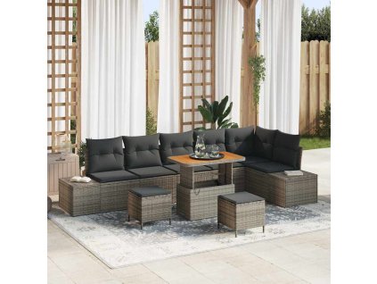 Sada zahradních pohovek s polštářem 9 pcs Šedá polyratan 3362808