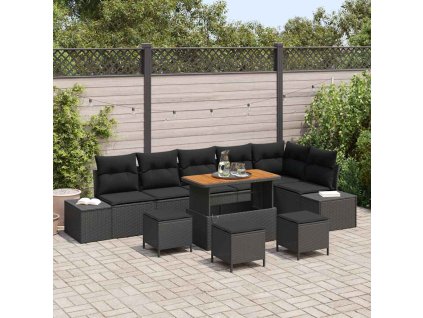 Sada zahradních pohovek s polštářem 10 pcs Černá Poly ratan 3362809