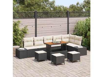 Sada zahradních pohovek s polštářem 10 pcs Černá Poly ratan 3362810