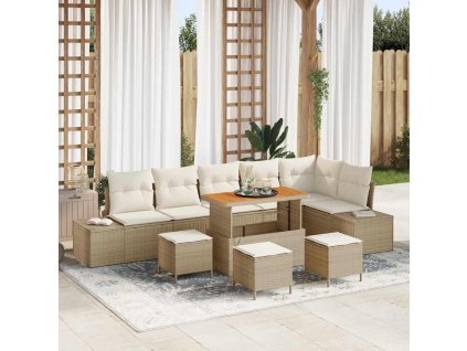 Sada zahradních pohovek s polštářem 10 pcs Béžová Poly ratan 3362811