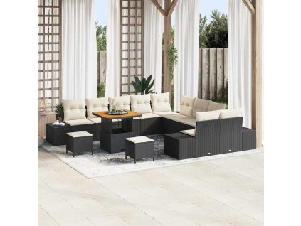 Sada zahradních pohovek s polštářem 13 pcs Černá Poly ratan 3362840