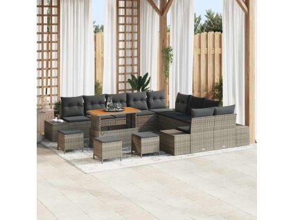 Sada zahradních pohovek s polštářem 14 pcs Šedá Poly ratan 3362853