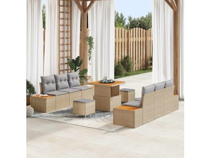 Sada zahradních pohovek s polštářem 9 pcs Béžová Poly ratan 3362867