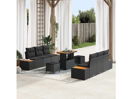 Sada zahradních pohovek s polštářem 9 pcs Černá Poly ratan 3362869