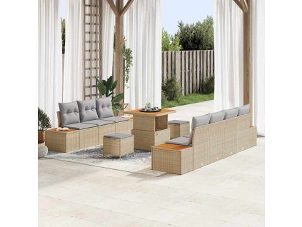 Sada zahradních pohovek s polštářem 10 pcs Béžová Poly ratan 3362877