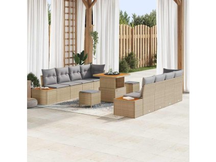 Sada zahradních pohovek s polštářem 11 pcs Béžová Poly ratan 3362887