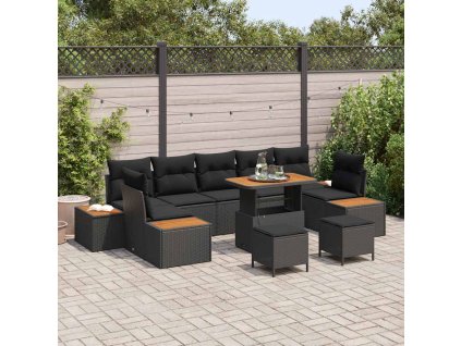 Sada zahradních pohovek s polštářem 10 pcs Černá Poly ratan 3362899