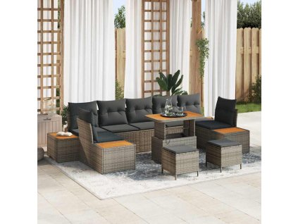 Sada zahradních pohovek s polštářem 10 pcs Šedá Poly ratan 3362903