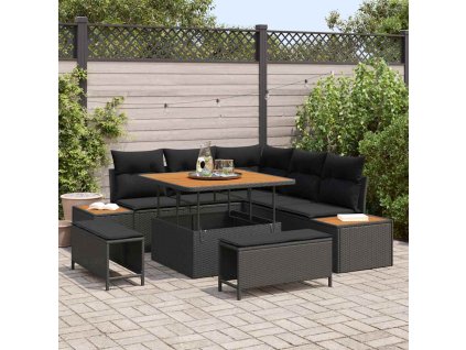 Sada zahradních pohovek s polštářem 8 pcs Černá Poly ratan 3362904