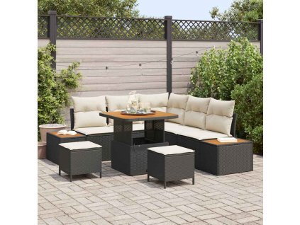 Sada zahradních pohovek s polštářem 8 pcs Černá Poly ratan 3362910