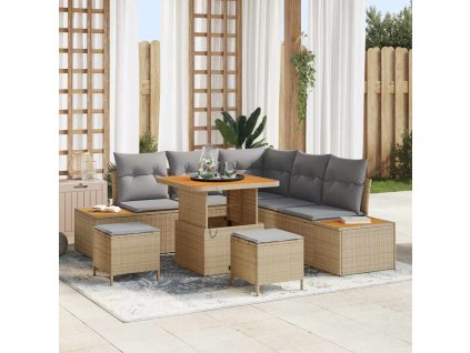 Sada zahradních pohovek s polštářem 8 pcs Béžová Poly ratan 3362912