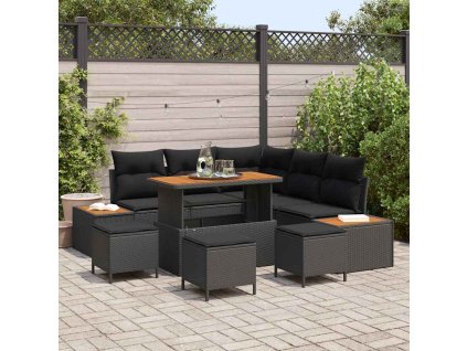 Sada zahradních pohovek s polštářem 9 pcs Černá Poly ratan 3362919