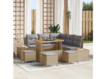 Sada zahradních pohovek s polštářem 9 pcs Béžová Poly ratan 3362922