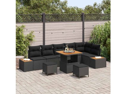 Sada zahradních pohovek s polštářem 9 pcs Černá Poly ratan 3362929