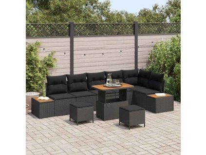 Sada zahradních pohovek s polštářem 9 pcs Černá Poly ratan 3362934