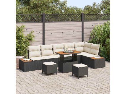 Sada zahradních pohovek s polštářem 9 pcs Černá Poly ratan 3362935