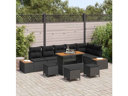 Sada zahradních pohovek s polštářem 10 pcs Černá Poly ratan 3362939