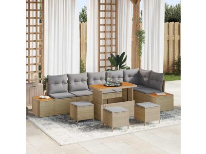 Sada zahradních pohovek 10 pcs Béžová polyratan 3362942