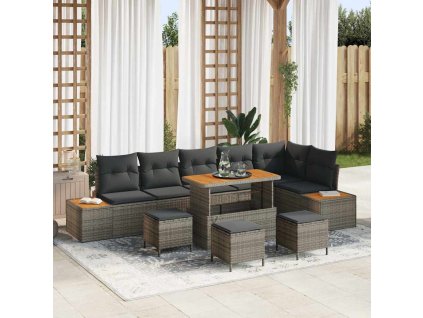 Sada zahradních pohovek s polštářem 10 pcs Šedá Poly ratan 3362943