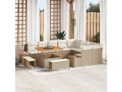 Sada zahradních pohovek s polštářem 12 pcs Béžová Poly ratan 3362946